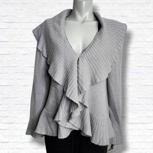 mount cashmere Sweaters - Mount Cashmere Grey Mongolian Cashmere Ruffled Cardigan Sweater Size XL